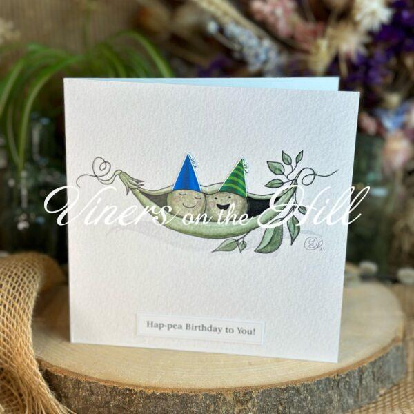 Hap-pea blue hat birthday card