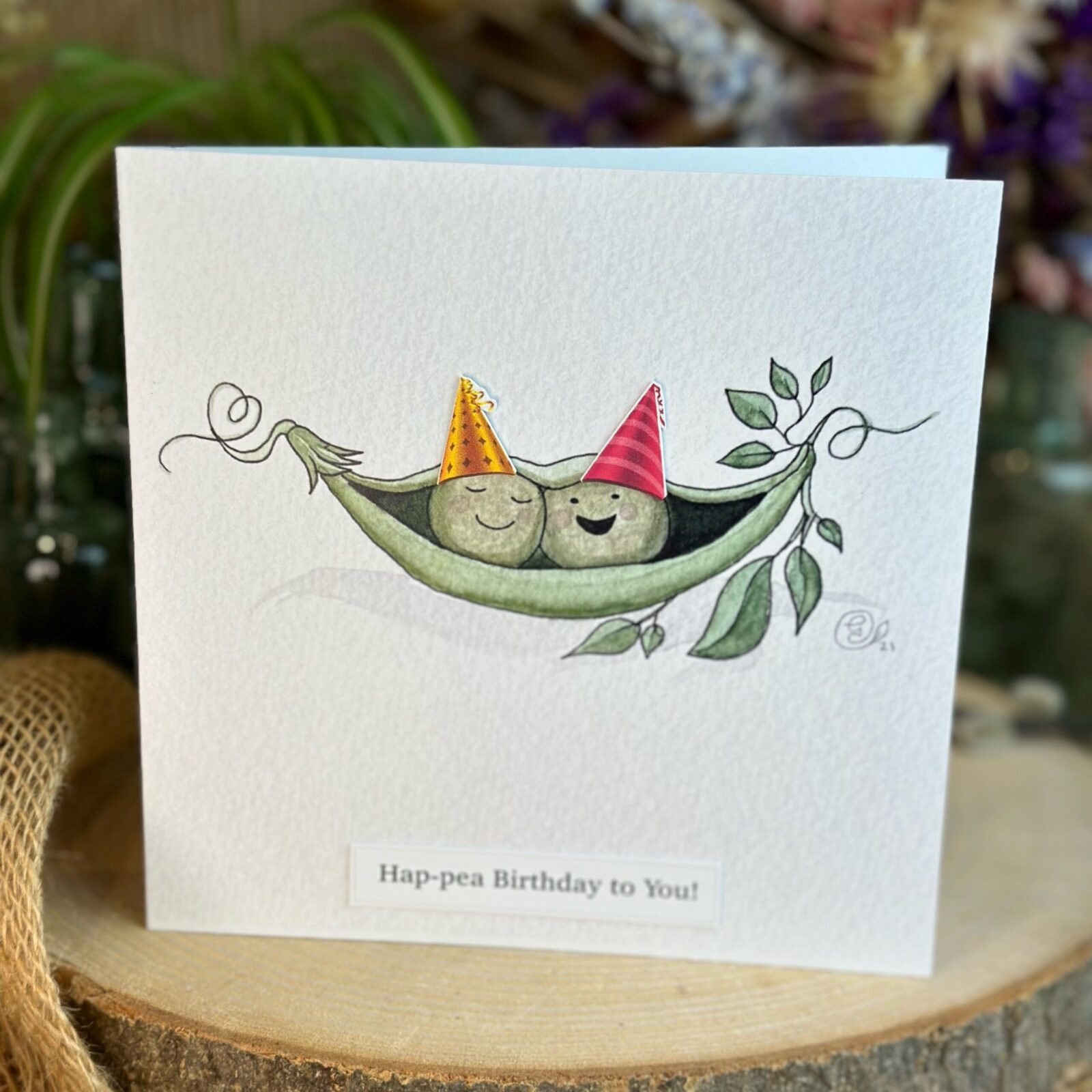 Hap-pea pink hat birthday card