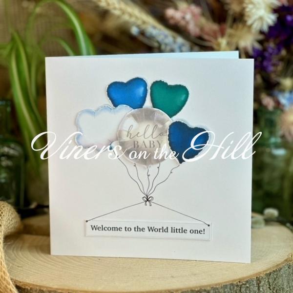 New Baby Balloons Card in Blue