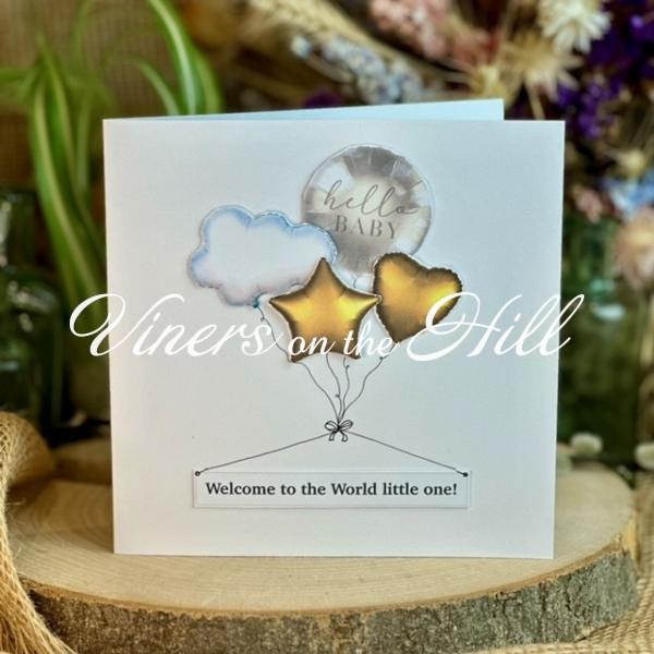 New Baby Balloons Card in Gold